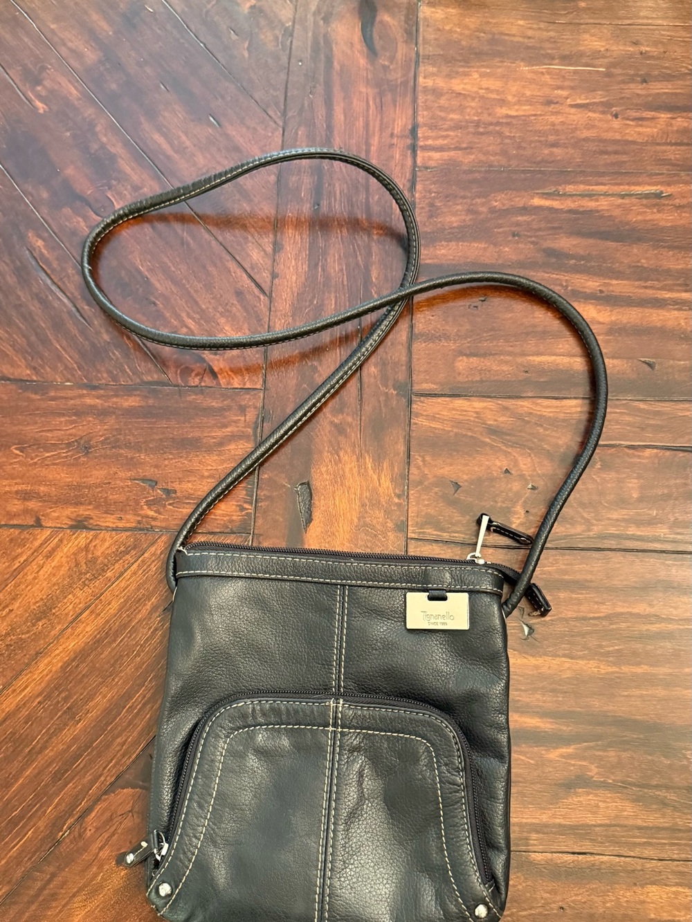 Tignanello Black Leather Messenger Crossbody